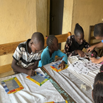 kids drawing in rescue centre